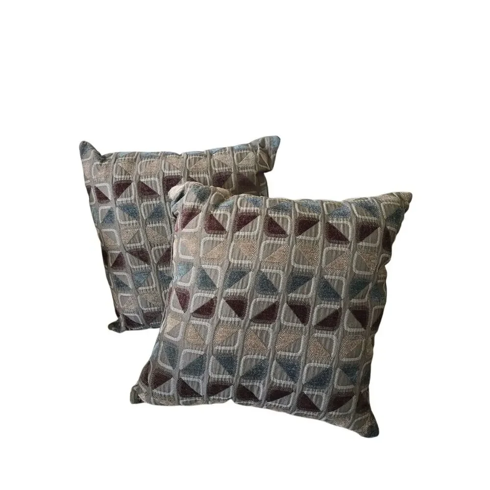 Set of 2 Geometric Pattern Reversible Green Seude Back Throw Pillows